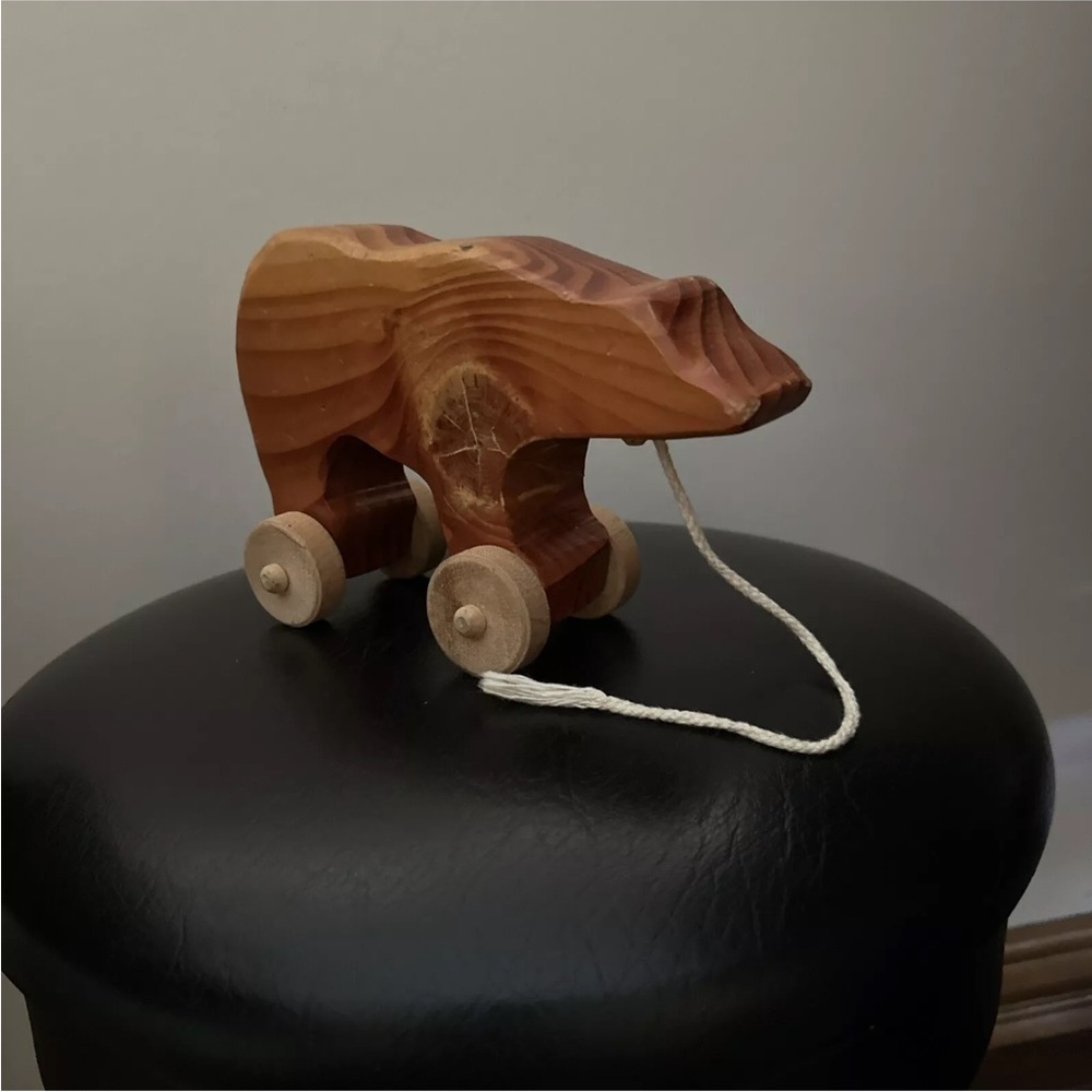 The Nature Company  Wooden Wheeled Bear Pull Toy on Wheels